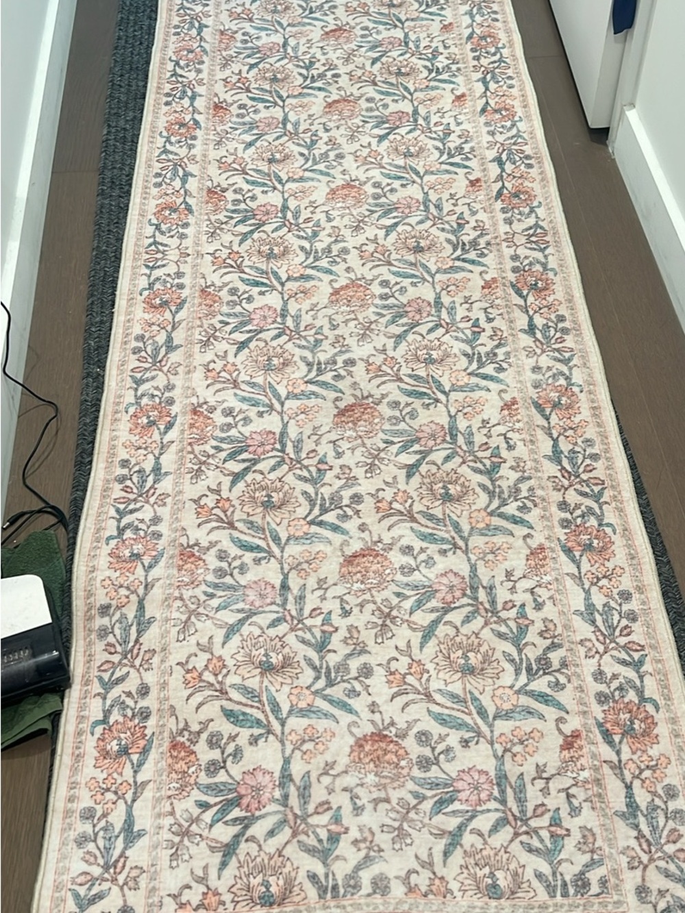 Floral Runner Rug in Cream, Pink and Blue - Unbranded
